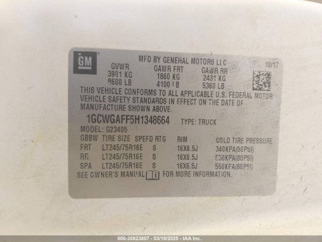 1GCWGAFF5H1348664 Chevrolet Express 2500 Work Van
