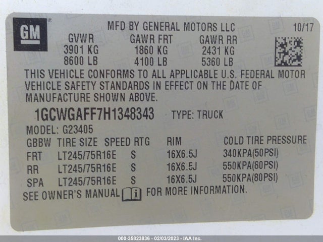 Chevrolet EXPRESS CARGO VAN 2017 1GCWGAFF7H1348343 Image 9