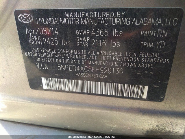Hyundai SONATA GLS 2014 5NPEB4AC8EH929136 Image 9