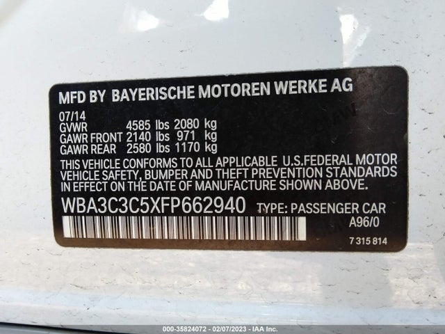 2015 BMW 3 Series, VIN: WBA3C3C5XFP662940