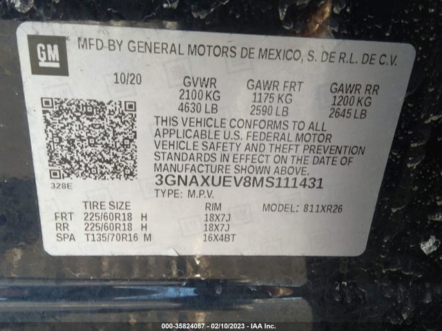Chevrolet EQUINOX LT 2021 3GNAXUEV8MS111431 Image 9