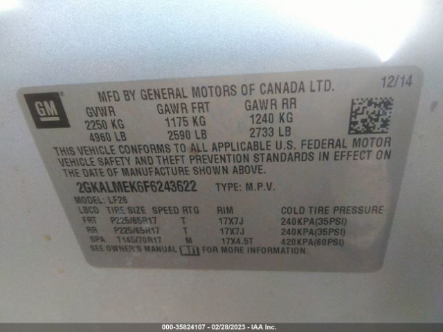 2GKALMEK6F6243622 GMC Terrain Sle