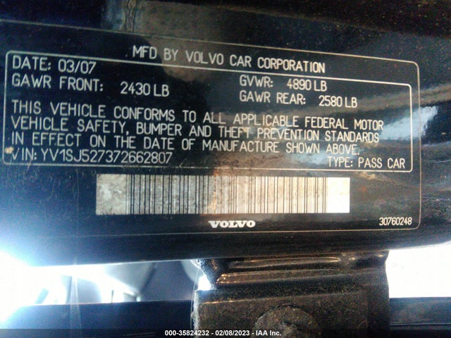 2007 VOLVO V70 2.5L TURBO R VIN: YV1SJ527372662807