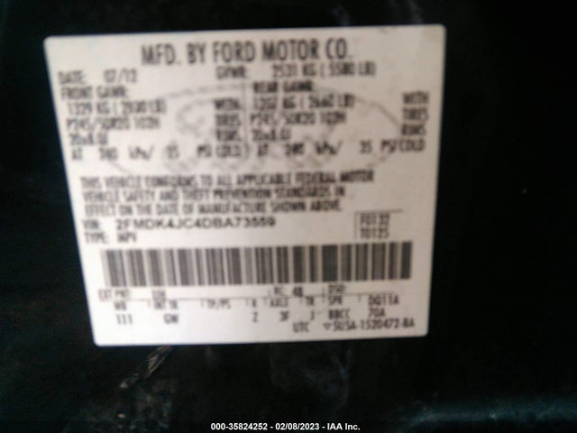 2013 FORD EDGE SEL VIN: 2FMDK4JC4DBA73559