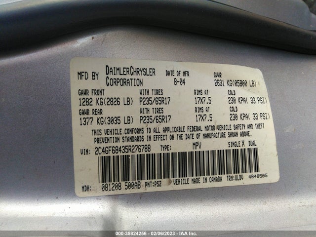 Chrysler Pacifica Touring 2005 2C4GF68435R276788 Image 11