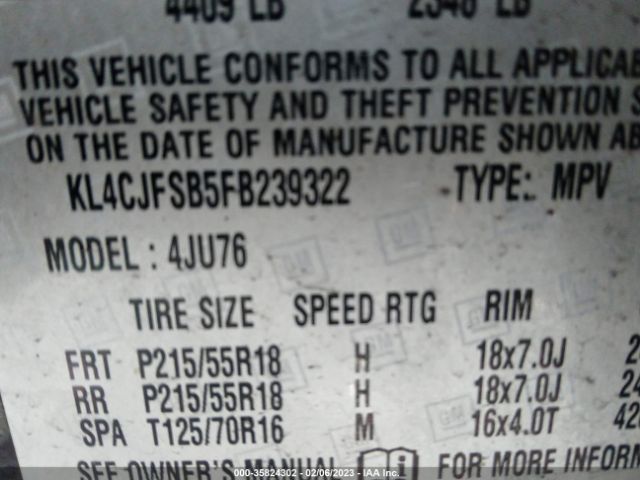 KL4CJFSB5FB239322 Buick Encore Convenience