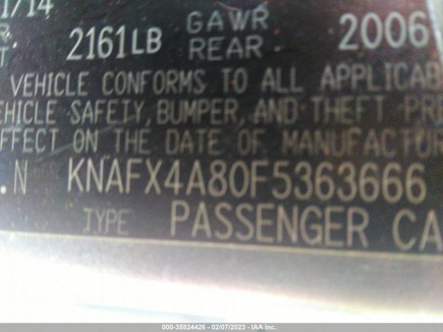 KNAFX4A80F5363666 KIA FORTE EX