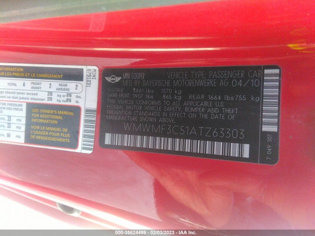 WMWMF3C51ATZ63303 Mini COOPER HARDTOP