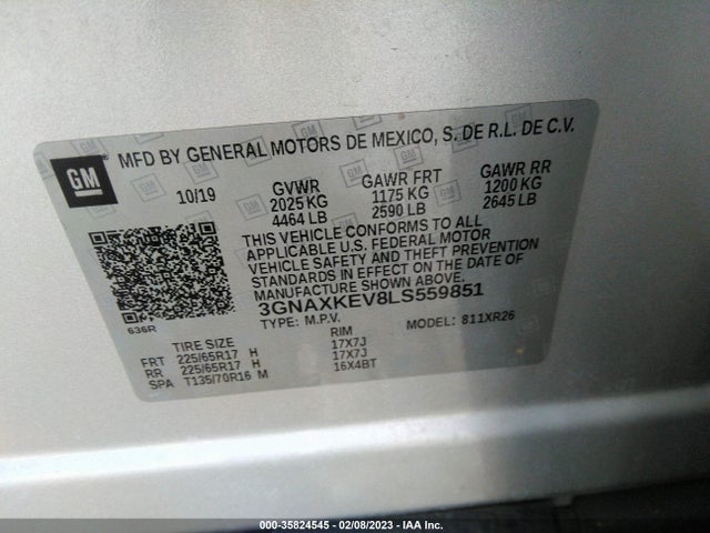 Chevrolet EQUINOX LT 2020 3GNAXKEV8LS559851 Image 9