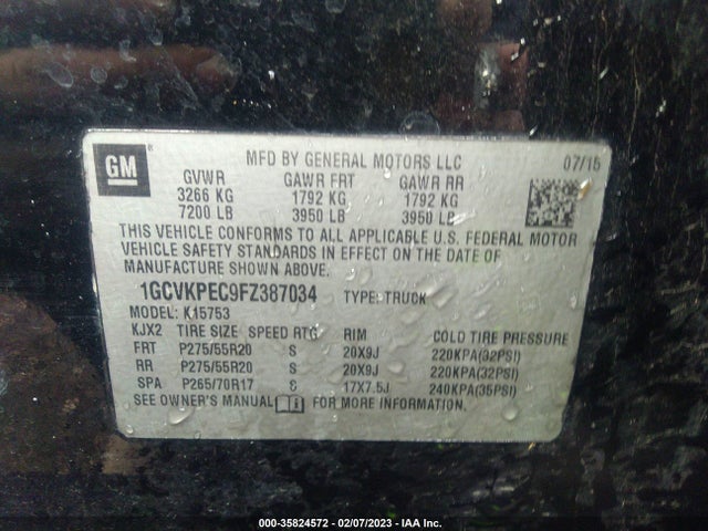 2015 Chevrolet Silverado 1500, VIN: 1GCVKPEC9FZ387034