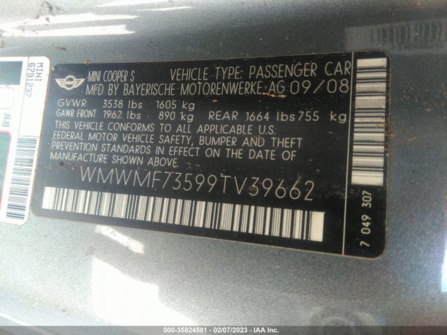 WMWMF73599TV39662 Mini Cooper Hardtop S
