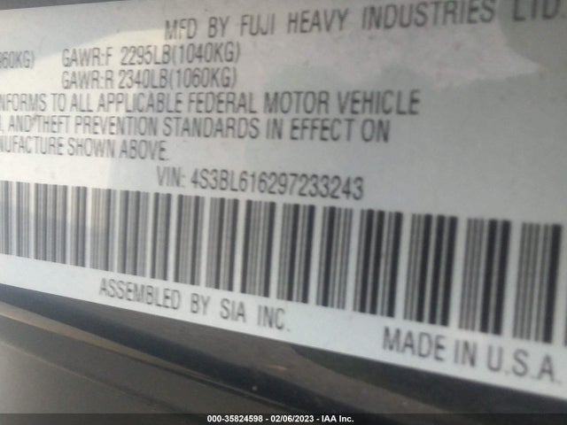 2009 SUBARU LEGACY SPECIAL EDITION VIN: 4S3BL616297233243