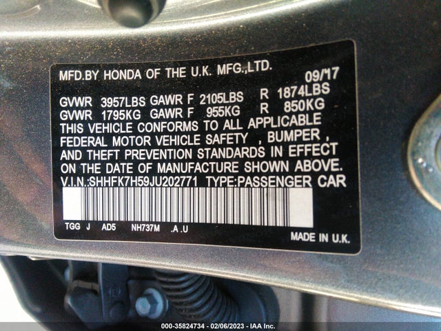 Honda Civic Hatchback Ex 2018 SHHFK7H59JU202771 Image 9