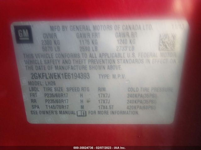 2GKFLWEK1E6194393 GMC Terrain Sle