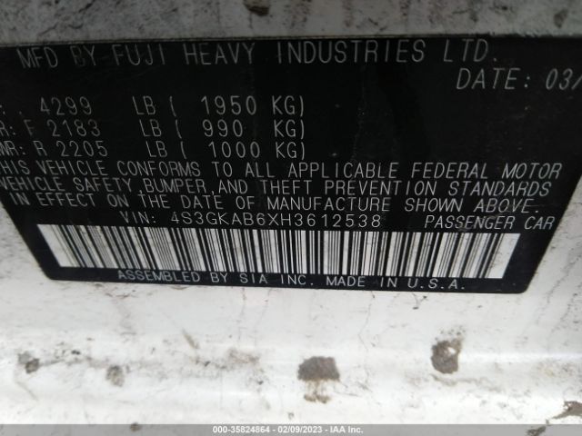 4S3GKAB6XH3612538 Subaru Impreza Premium