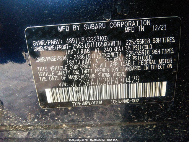 2022 Subaru Forester, VIN: JF2SKAJC2NH430429