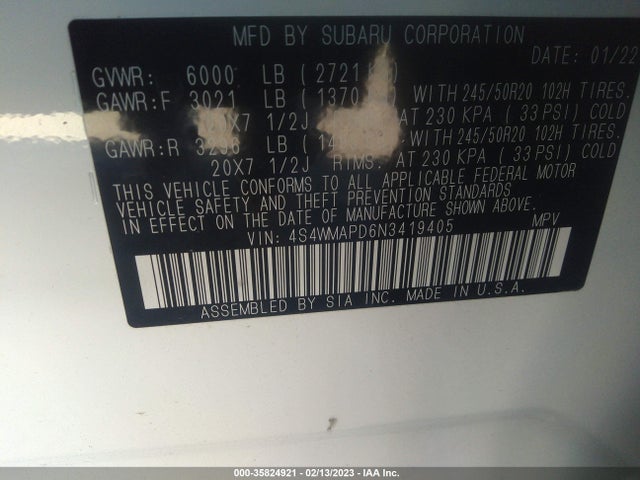 Subaru Ascent 2022 4S4WMAPD6N3419405 Image 10
