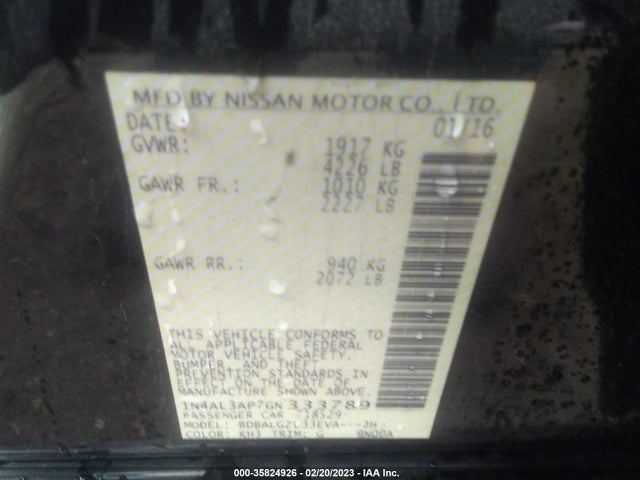 2016 NISSAN ALTIMA 2.5 S VIN: 1N4AL3AP7GN333789