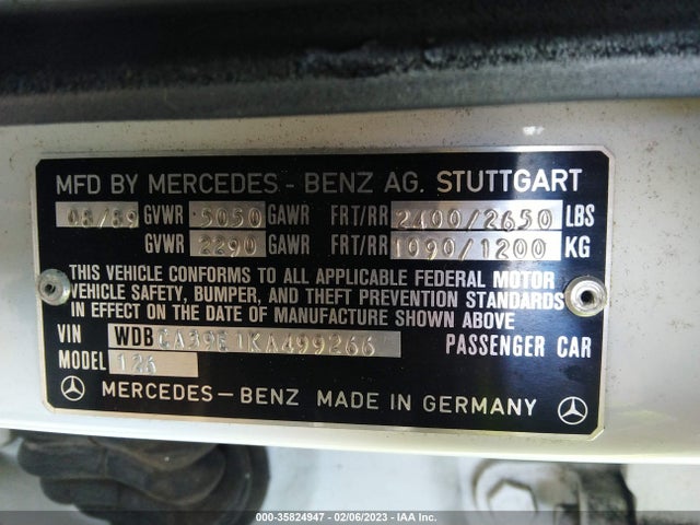 1989 MERCEDES-BENZ 560 SEL VIN: WDBCA39E1KA499266