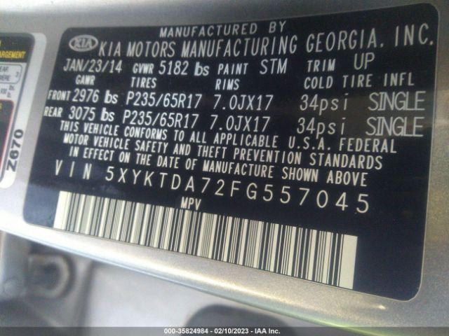 5XYKTDA72FG557045 KIA SORENTO LX