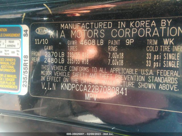 KNDPCCA22B7080841 KIA Sportage Ex