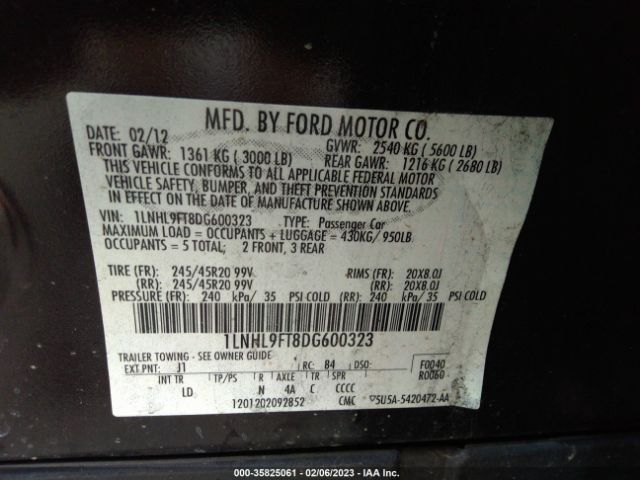 1LNHL9FT8DG600323 Lincoln Mks Ecoboost