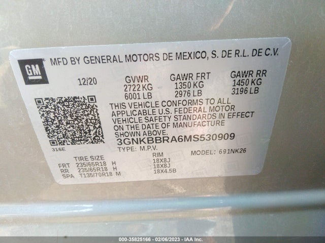 3GNKBBRA6MS530909 Chevrolet Blazer Fwd 1lt