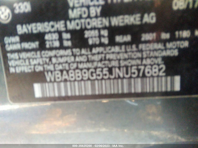 2018 BMW 3 SERIES 330I VIN: WBA8B9G55JNU57682