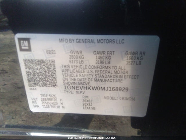 2021 Chevrolet Traverse, VIN: 1GNEVHKW0MJ168929