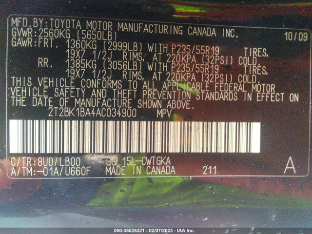 2T2BK1BA4AC034900 Lexus RX 350