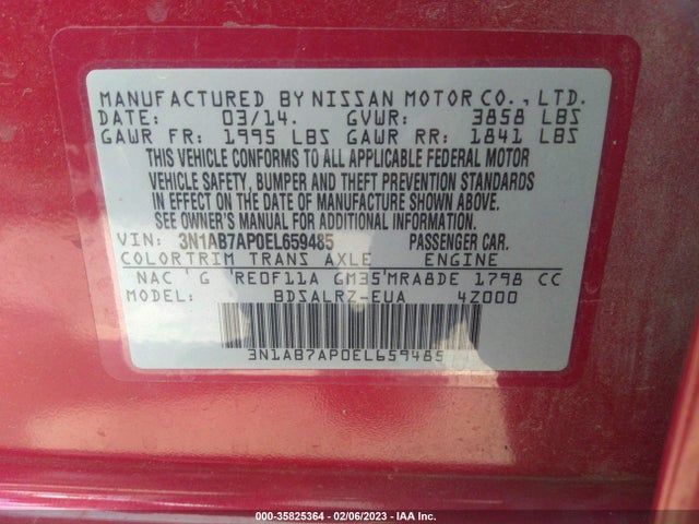 2014 NISSAN SENTRA SR VIN: 3N1AB7AP0EL659485