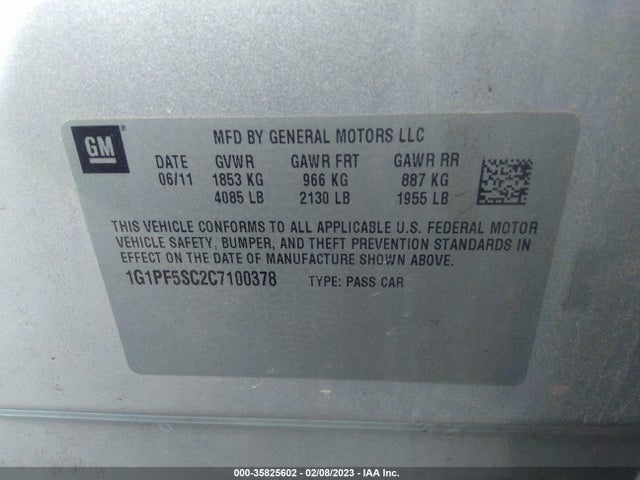 2012 CHEVROLET CRUZE LT W/1LT VIN: 1G1PF5SC2C7100378