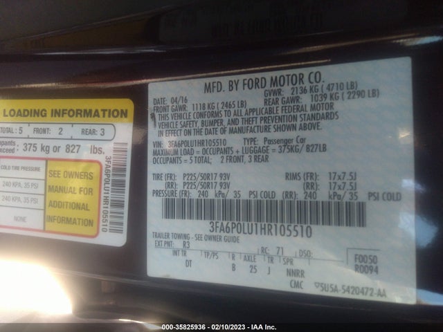 2017 Ford Fusion, VIN: 3FA6P0LU1HR105510