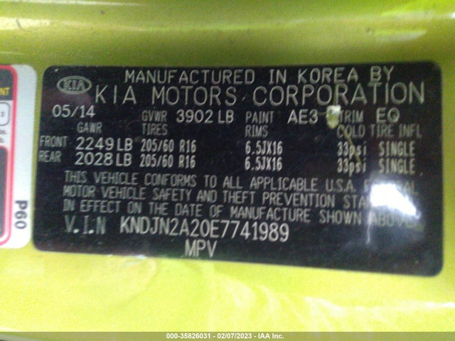 KIA Soul Base 2014 KNDJN2A20E7741989 Image 10