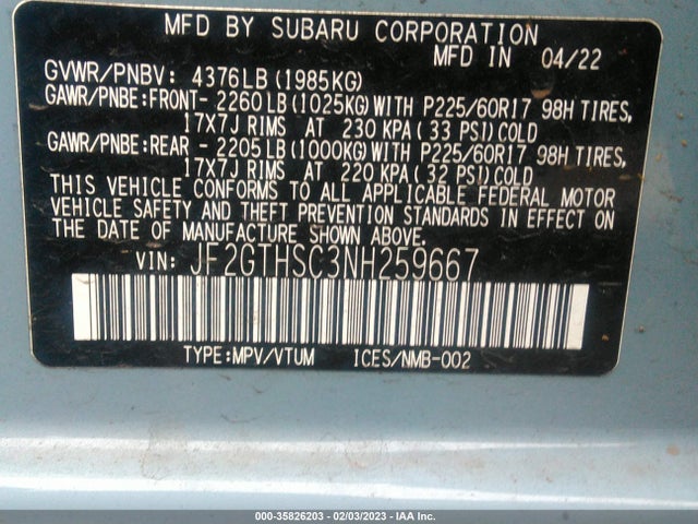 2022 Subaru Crosstrek, VIN: JF2GTHSC3NH259667