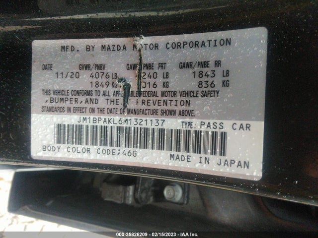 2021 Mazda 3, VIN: JM1BPAKL6M1321137