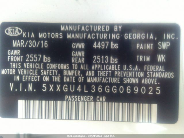 5XXGU4L36GG069025 KIA OPTIMA EX