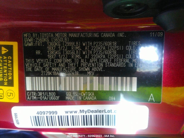 2T2BK1BA7AC037418 Lexus RX 350