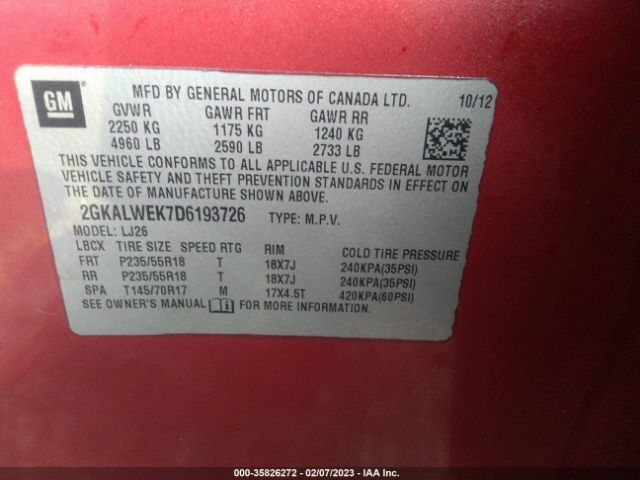 2GKALWEK7D6193726 GMC Terrain Slt