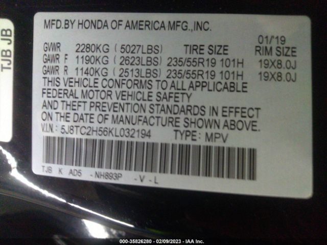5J8TC2H56KL032194 Acura Rdx W/technology Pkg