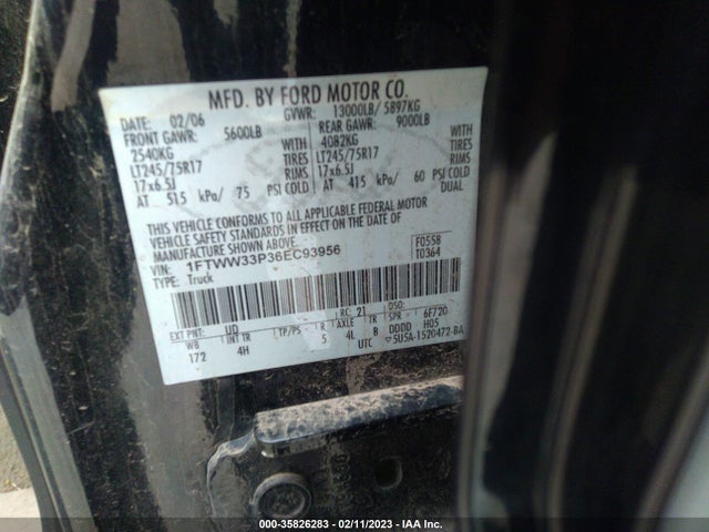 2006 FORD SUPER DUTY F-350 DRW XL/XLT/LARIAT VIN: 1FTWW33P36EC93956
