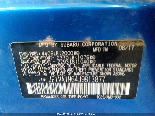 2018 Subaru WRX, VIN: JF1VA1H64J9813877