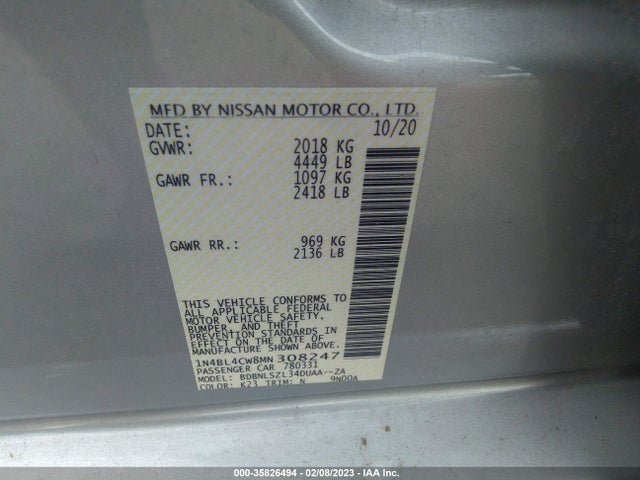 2021 NISSAN ALTIMA 2.5 SR VIN: 1N4BL4CW8MN308247