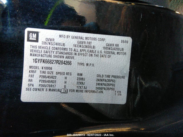 1GYFK66827R284266 Cadillac ESCALADE ESV