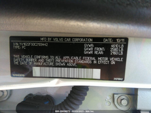 2012 VOLVO S60 VIN: YV1622FS0C2109442