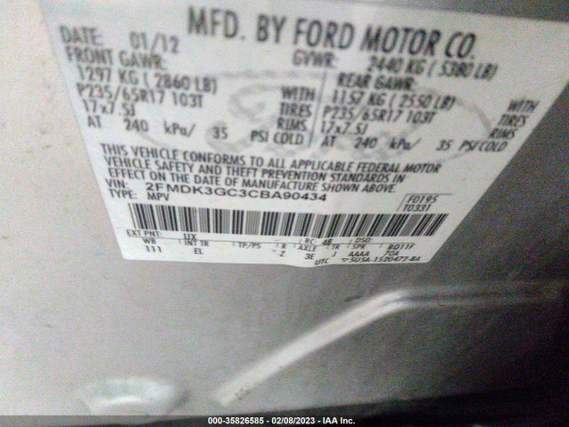 2012 FORD EDGE SE VIN: 2FMDK3GC3CBA90434