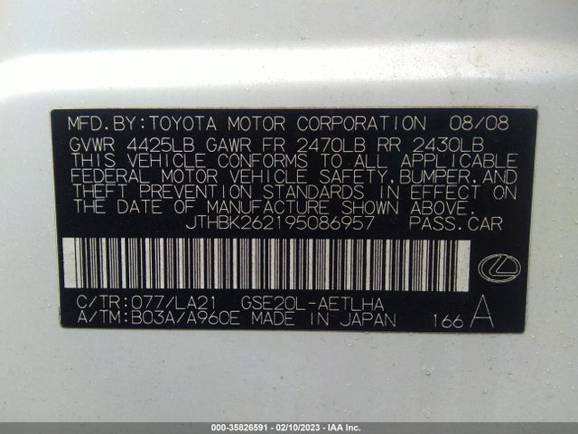 JTHBK262195086957 Lexus IS 250