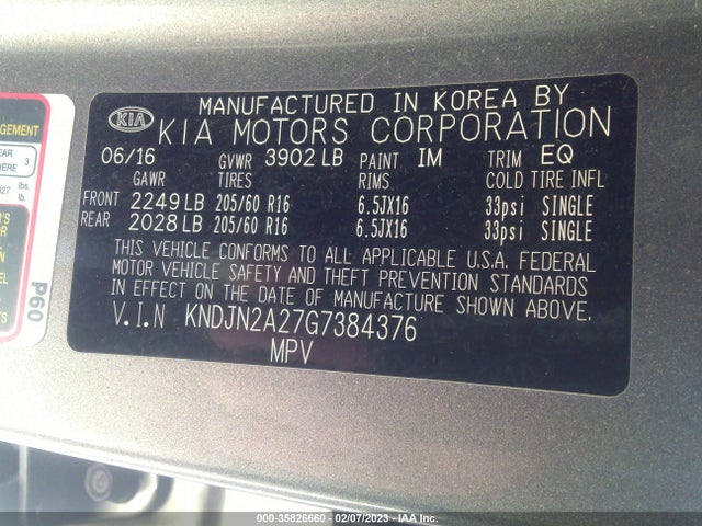 KIA Soul Base 2016 KNDJN2A27G7384376 Image 9