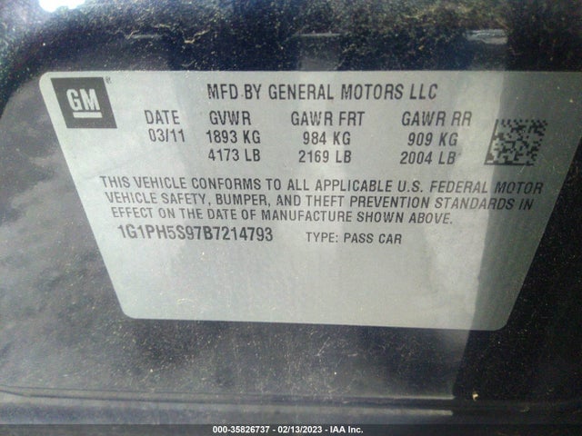 2011 CHEVROLET CRUZE LTZ VIN: 1G1PH5S97B7214793