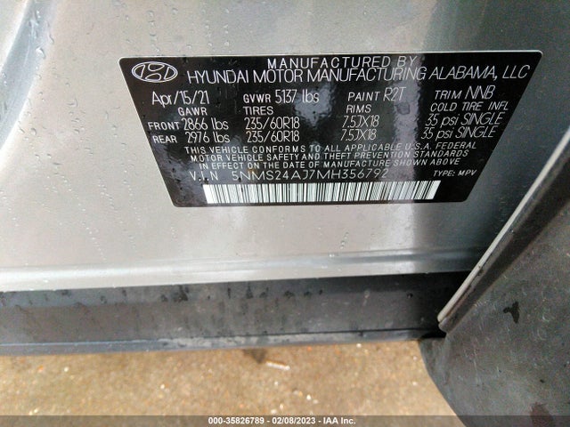 2021 Hyundai Santa Fe, VIN: 5NMS24AJ7MH356792